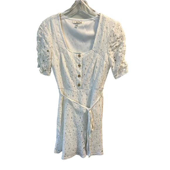 Speechless White Eyelet Lace Mini Dress, Puffy Sleeves, S - Picture 1 of 12